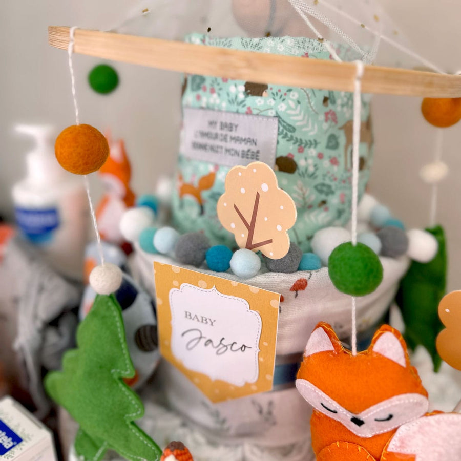 ADORABLE FOX DIAPER CAKE｜Handmade Knit Animals Rattle｜Baby Wooden Musical Crib Mobile｜可愛狐狸尿片蛋糕｜手工編織動物搖鈴｜嬰兒木制音樂嬰兒床鈴