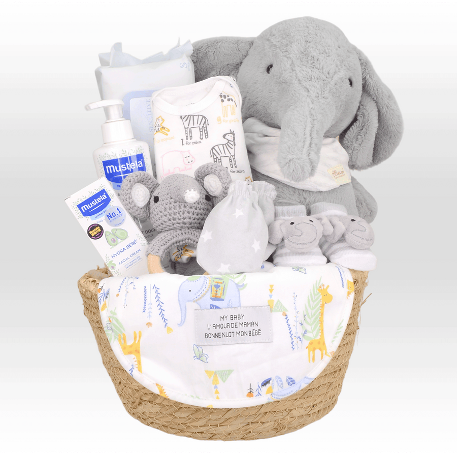 Baby Hamper | Little Elephant | Mustela | Baby Gift set | 嬰兒禮籃 | Rattle | BB搖鈴 | Baby Socks