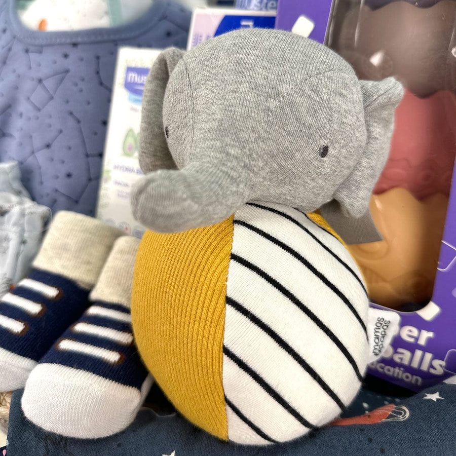 A VWOWGIFTS Bundle of Baby Joy featuring a stuffed elephant and other newborn items.