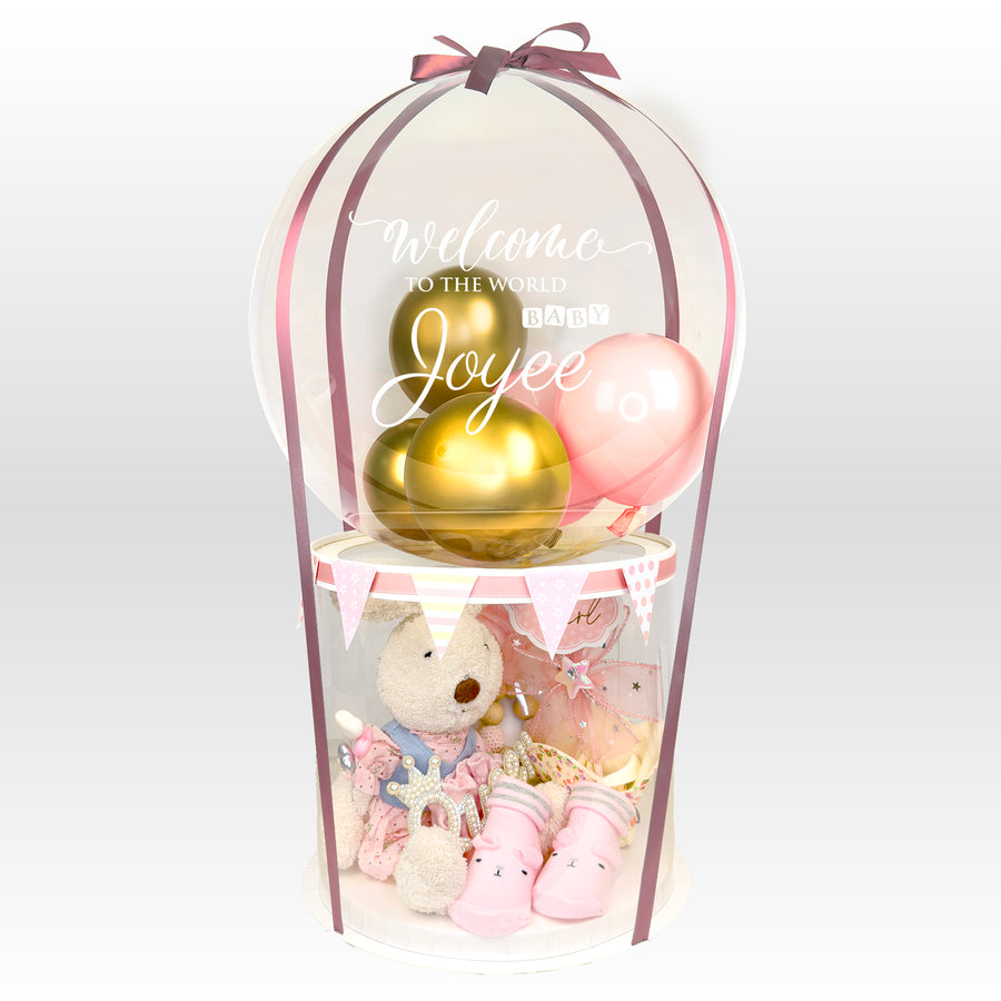 Balloon baby hamper | Pink newborn gifts | Sugar bunny plush
Personalized baby presents | Wooden bunny rattle | Organic baby clothes
Baby shower centerpiece | Instagrammable baby gifts | Luxury girl baby sets