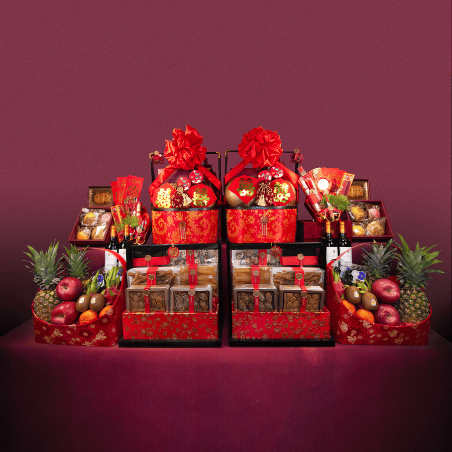 BEST WISHES HAMPER｜PHOENIX 6-styles Chinese Wedding Hamper Package｜Dried Seafood Hampers｜Fruit Hampers｜Golden Coconut Hampers｜Dragon and Phoenix Cake｜European Red Wine｜Kee Wah Chinese Bridal Cake｜Chinese Wedding Red Packets｜良緣鳳締 六式過大禮禮籃｜海味禮籃｜水果禮籃｜椰子禮籃｜龍鳳餅｜歐洲紅酒｜奇華喜餅｜中式婚禮紅包