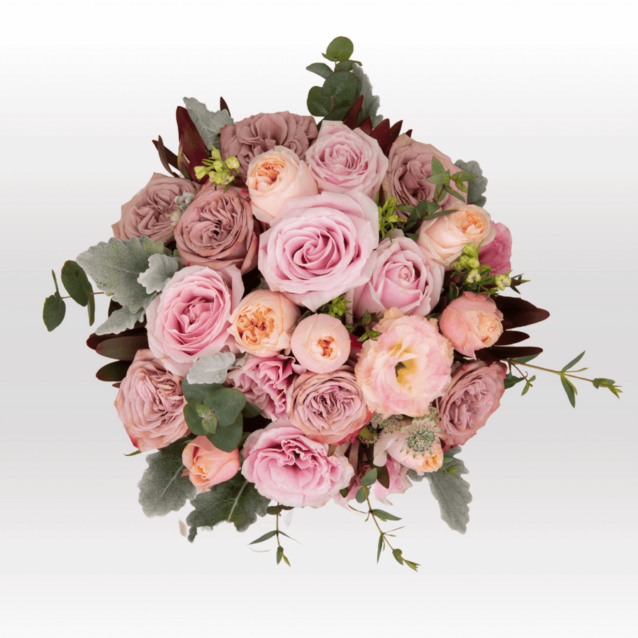 BLUSHING BLOOMS HAMPER｜Rose｜Eustoma｜Seasonal Foliage｜Pink Round Gift Box-Standard｜Message Card｜紅粉緋緋禮籃｜玫瑰花｜桔梗花｜時令伴草｜花泥｜粉色圓形禮盒｜心意卡