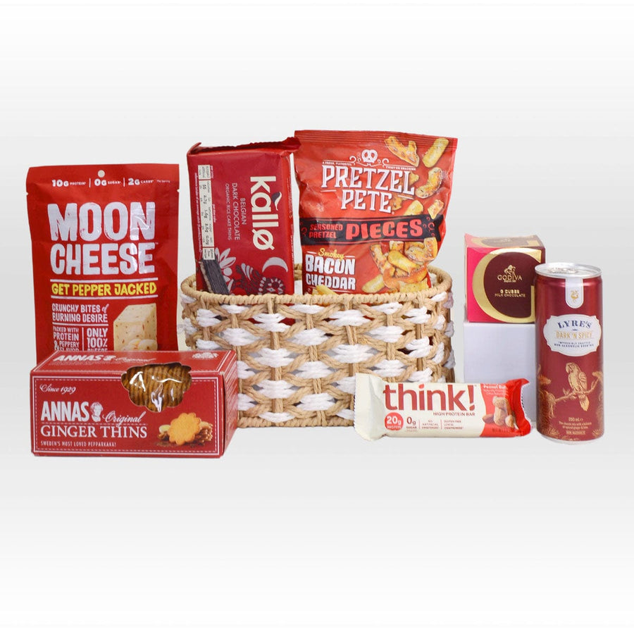 CLASSIC FEAST GIFT HAMPER｜ non-alcoholic Cocktails Drinks｜Original Biscuits Thins｜Protein Bars｜Belgian Chocolate Rice Cake Thins｜Godiva｜經典美食禮籃｜無酒精雞尾酒飲品｜原味餅乾薄片｜蛋白質棒｜比利時朱古力脆米餅｜Godiva