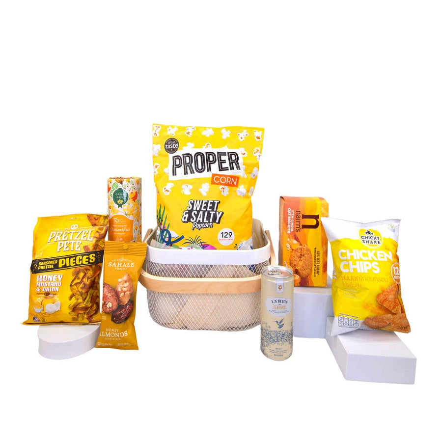 Gourmet Hamper | Color Yellow Hamper | Nuts | Proper Corn Chicken Chips 