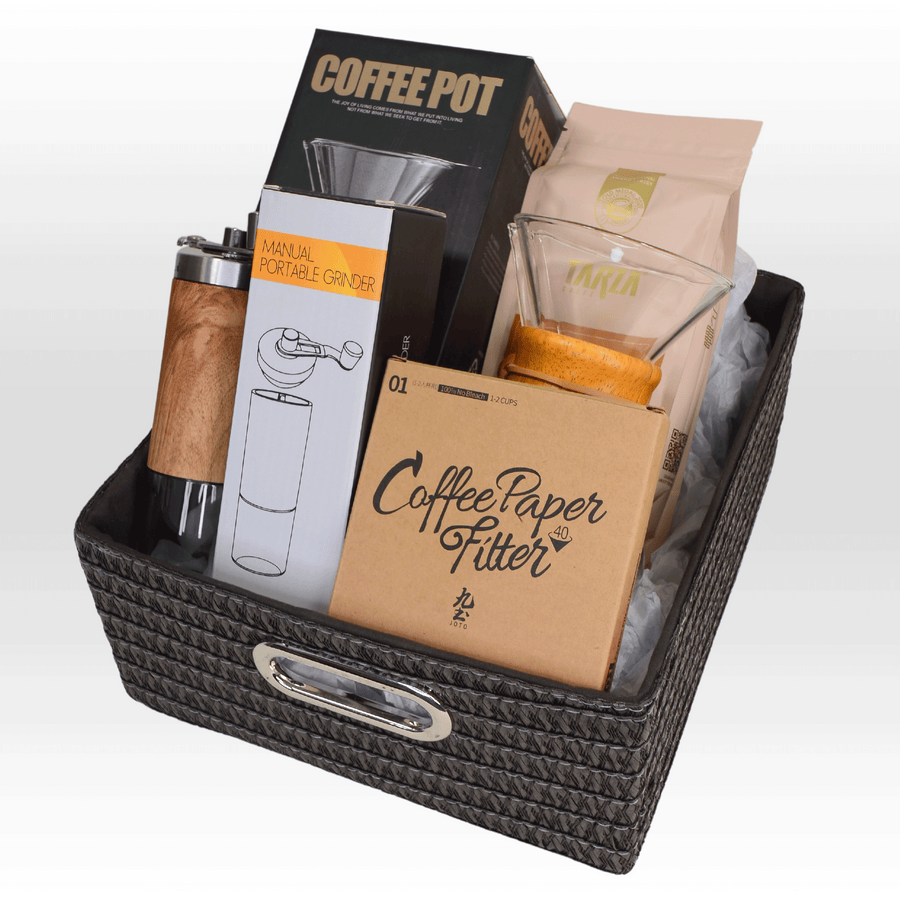 GOOD MORNING VIBES HAMPER｜Coffee Maker｜Coffee Filter Paper｜Wooden Coffee Bean Grinder｜Espresso Coffee Bean｜活力早晨禮籃｜手沖咖啡壺｜咖啡濾紙｜木質咖啡豆研磨機｜意式特濃咖啡豆