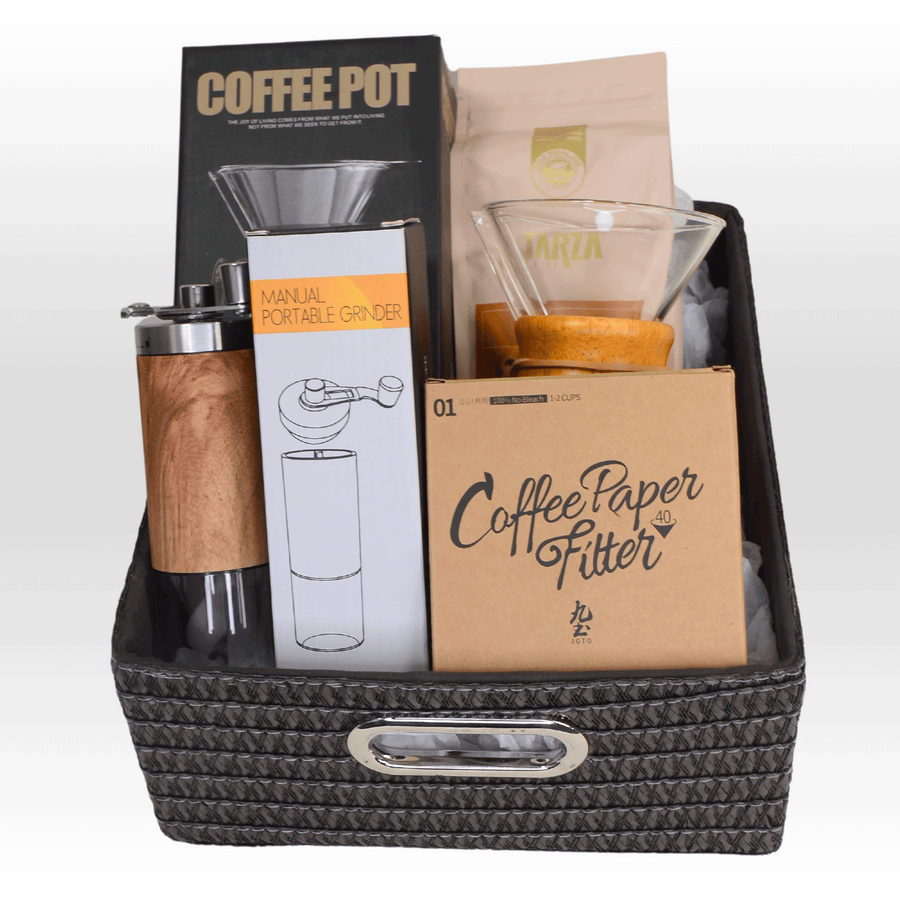 GOOD MORNING VIBES HAMPER｜Coffee Maker｜Coffee Filter Paper｜Wooden Coffee Bean Grinder｜Espresso Coffee Bean｜活力早晨禮籃｜手沖咖啡壺｜咖啡濾紙｜木質咖啡豆研磨機｜意式特濃咖啡豆