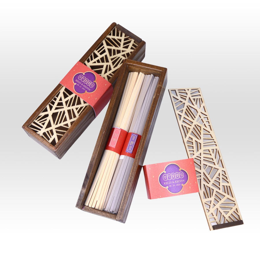 Two VWOWGIFTS LOVE YOU IN THIS LIFETIME WEDDING FAVOUR wooden boxes with incense sticks inside.