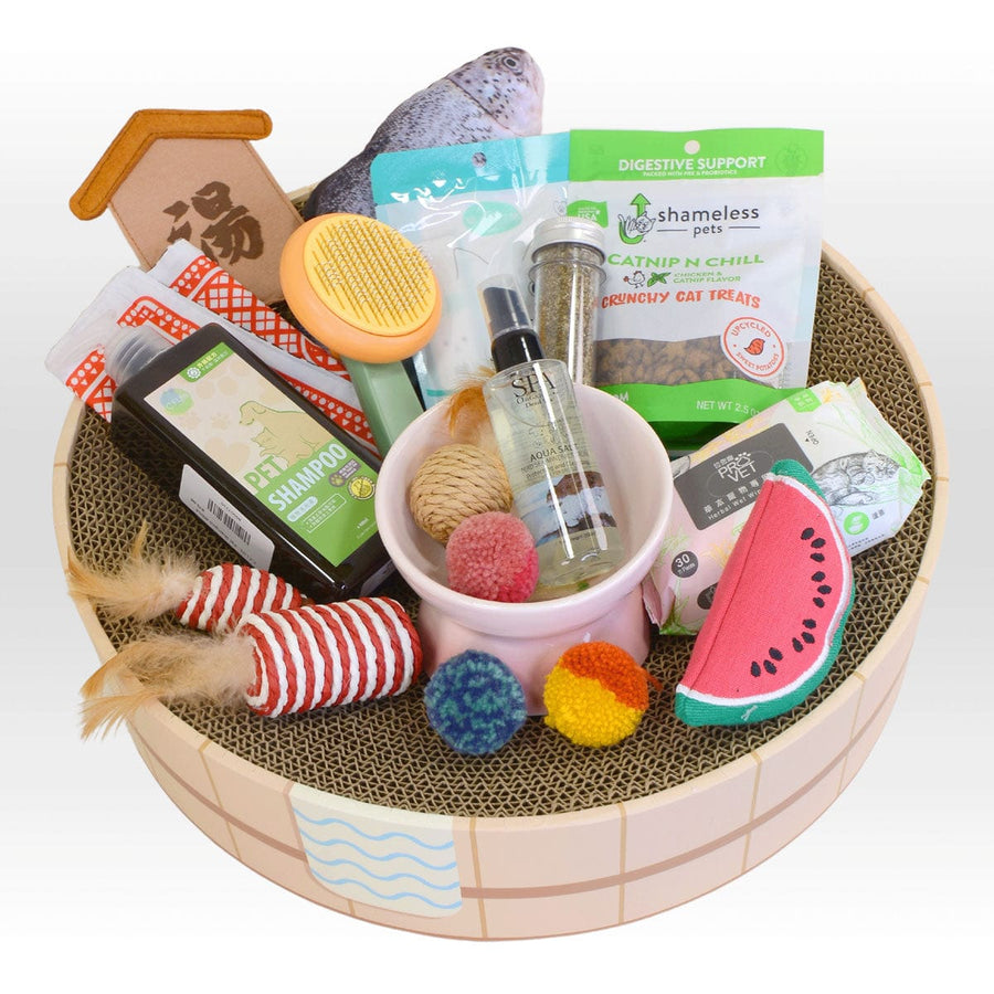 DOUBLE LOVE PET GIFT SET HAMPER｜Creamy Liquid Stick｜Treats｜Catnip｜Toys｜Bowl｜Pet Hair Removal Massage Comb｜Wet Wipes For Pets｜Scratching Board｜雙倍愛意毛孩禮品套裝禮籃｜貓｜柔滑肉泥｜小食｜薄荷｜不打結護毛水｜玩具｜陶瓷寵物碗｜專用濕巾｜袪毛按摩梳｜免費心意卡