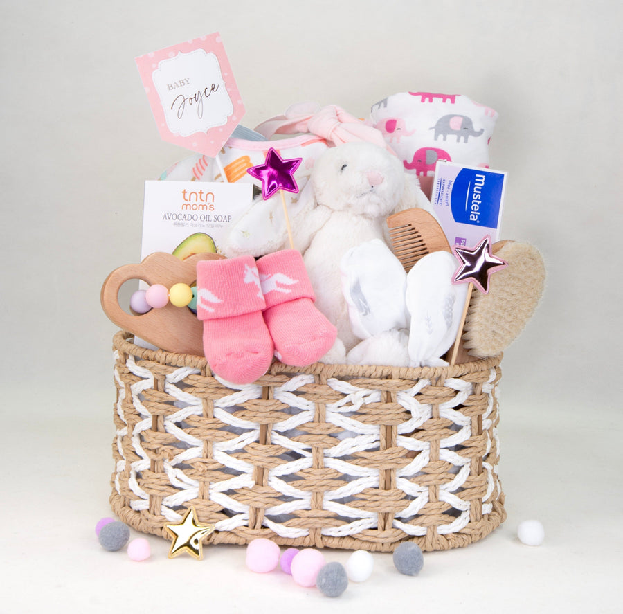 Baby Hamper | Gift | Jellycat | Bunny | Mustela| Baby Girl headband | Baby socks | Teether | Baby Blanket 