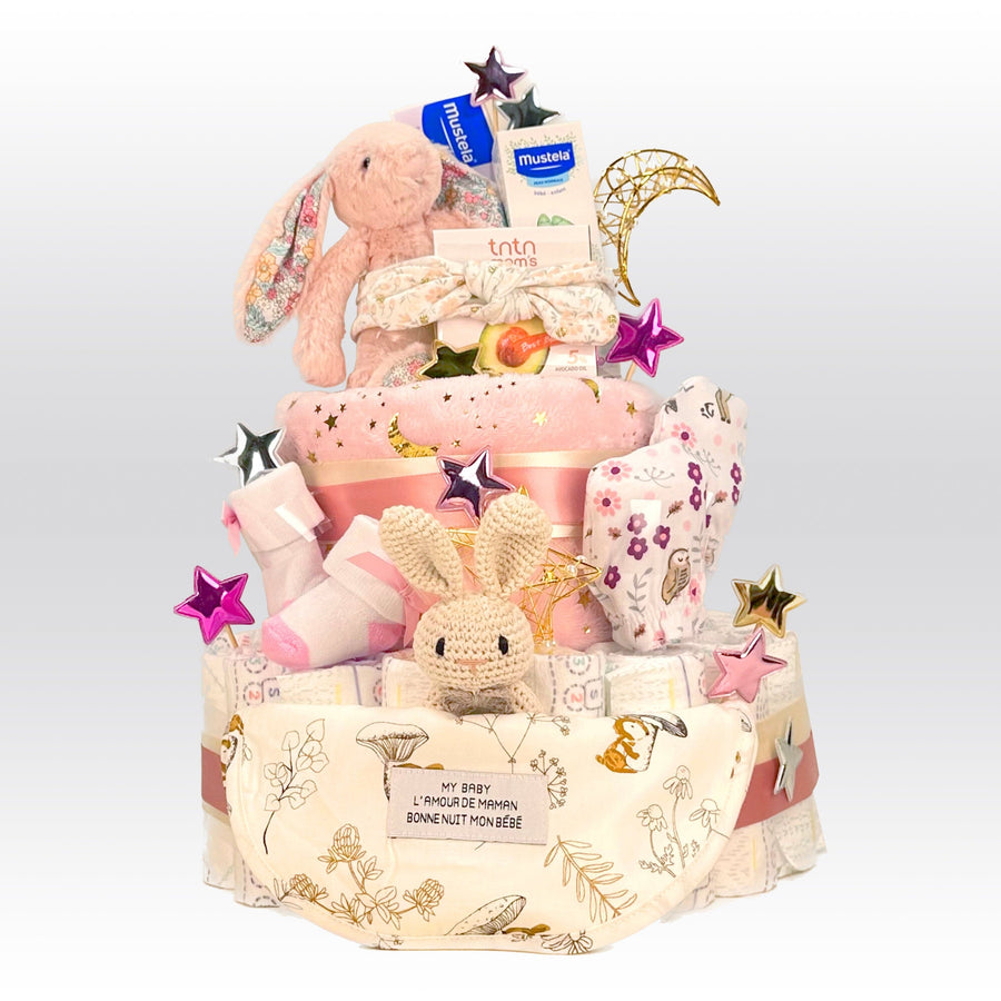 DiaperCake ｜尿片蛋糕｜Pampers Ichiban | Mustela | 小兔 | Little Bunny | Pink | 粉紅色 | Baby Girl