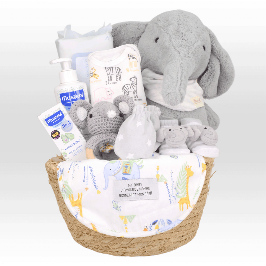 Baby Hamper | Little Elephant | Mustela | Baby Gift set | 嬰兒禮籃 | Rattle | BB搖鈴 | Baby Socks  