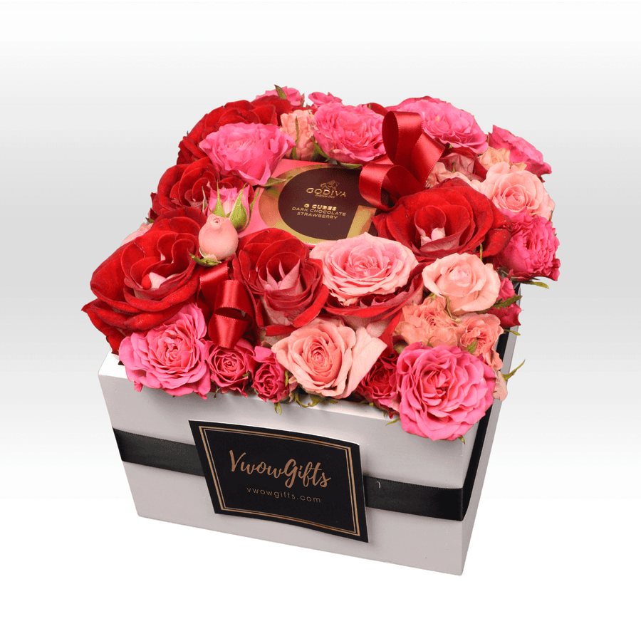 An arrangement of ROSE DANCE BOX by VWOWGIFTS in a box.