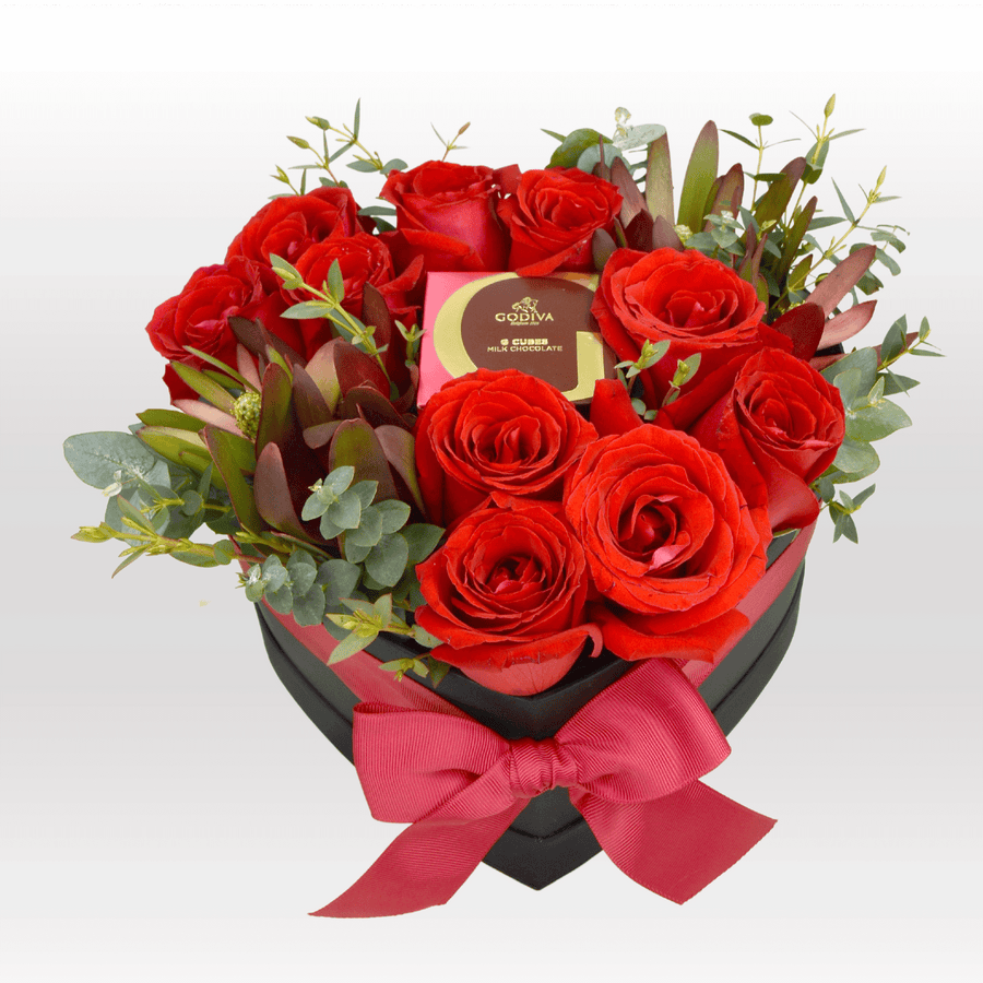 SWEETHEART red roses in a heart shaped box by VWOWGIFTS.