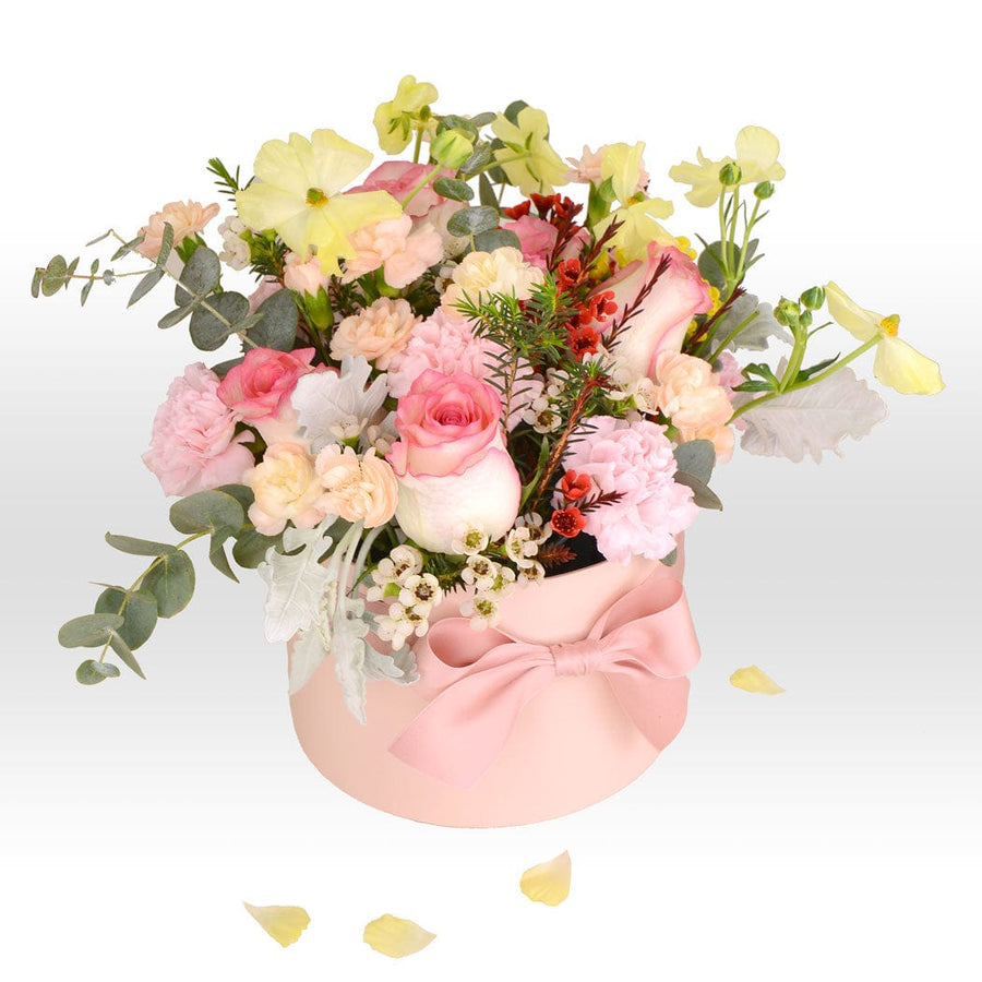 A VWOWGIFTS ROSE BUTTERFLY flower arrangement in a box.