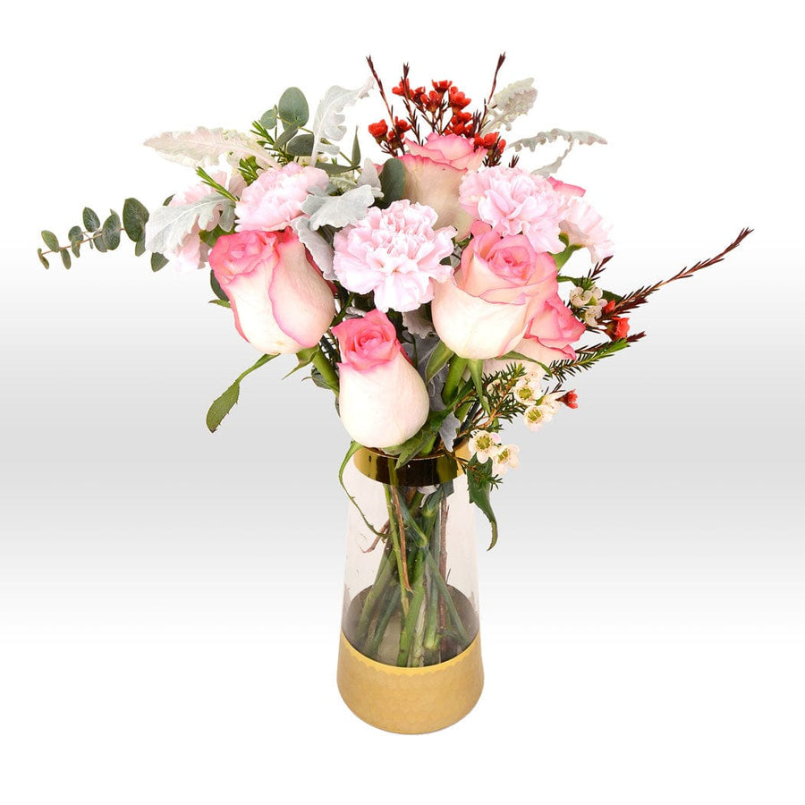 Pink blossoms in a VWOWGIFTS vase bouquet.