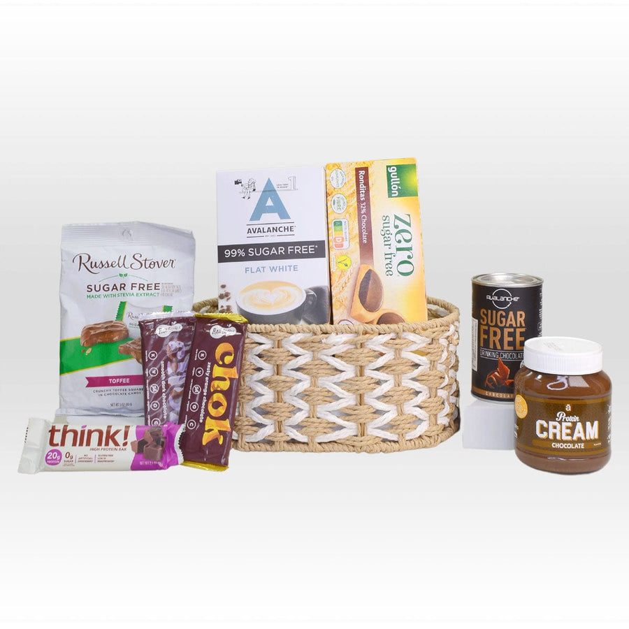 DELICIOUS TREATS HAMPER｜Suger free｜Drinking Chocolate｜Smooth Keto Chok Chocolate｜Protein Bars｜Chocolate｜Biscuits｜Protein Cream｜Complimentary Message Card｜美味款待禮籃｜無糖｜神飲朱古力｜香滑生酮朱古力｜蛋白質棒｜餅乾｜飲用巧克力｜低卡高蛋白朱古力醬｜免費心意卡
