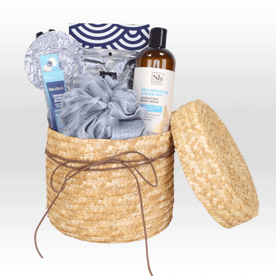 A wicker basket filled with VWOWGIFTS' RELAXATION RITUALS.