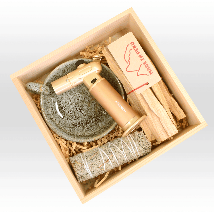 A VWOWGIFTS Sacred Wood Gift Box with an incense burner and a bowl.