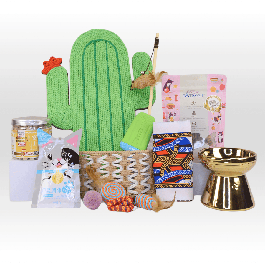 A basket with the VWOWGIFTS PAWFECT GIFT SET and other items.