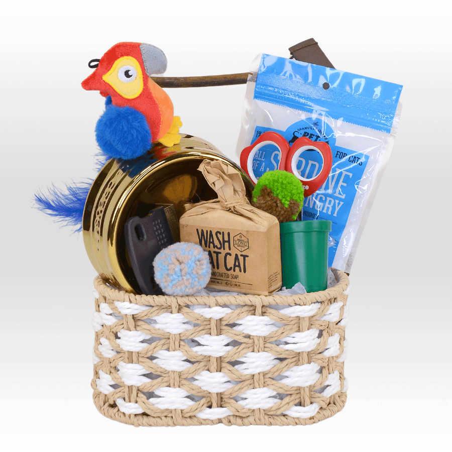 A VWOWGIFTS PAWSOME GIFT SET filled with toys and treats for a dog.